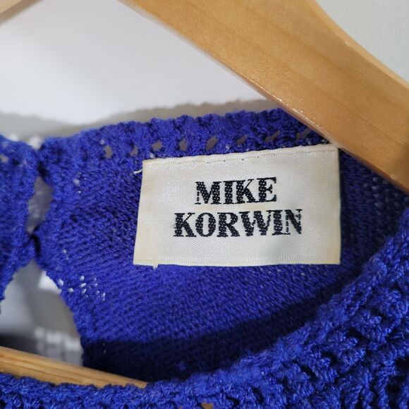 Vintage MIKE KORWIN Royal Blue Knit Sweater Size 16 Fuzzy Nubby 80s - Picture 8 of 10